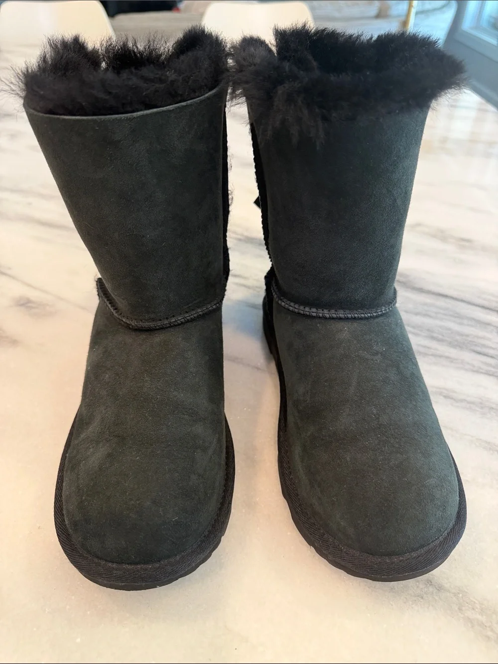 UGG Kids Black Suede Fleece-Lined Rain & Snow Boots